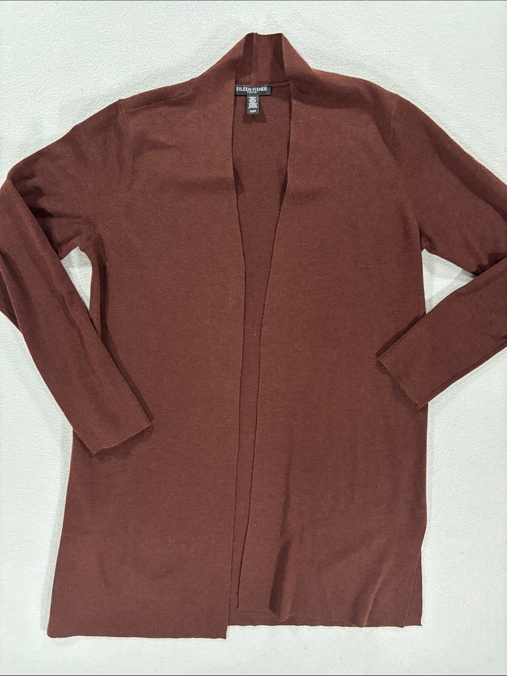 Eileen Fisher Ultrafine Merino wool Open-Front Cardigan Sweater burgundy brown - Picture 3 of 10